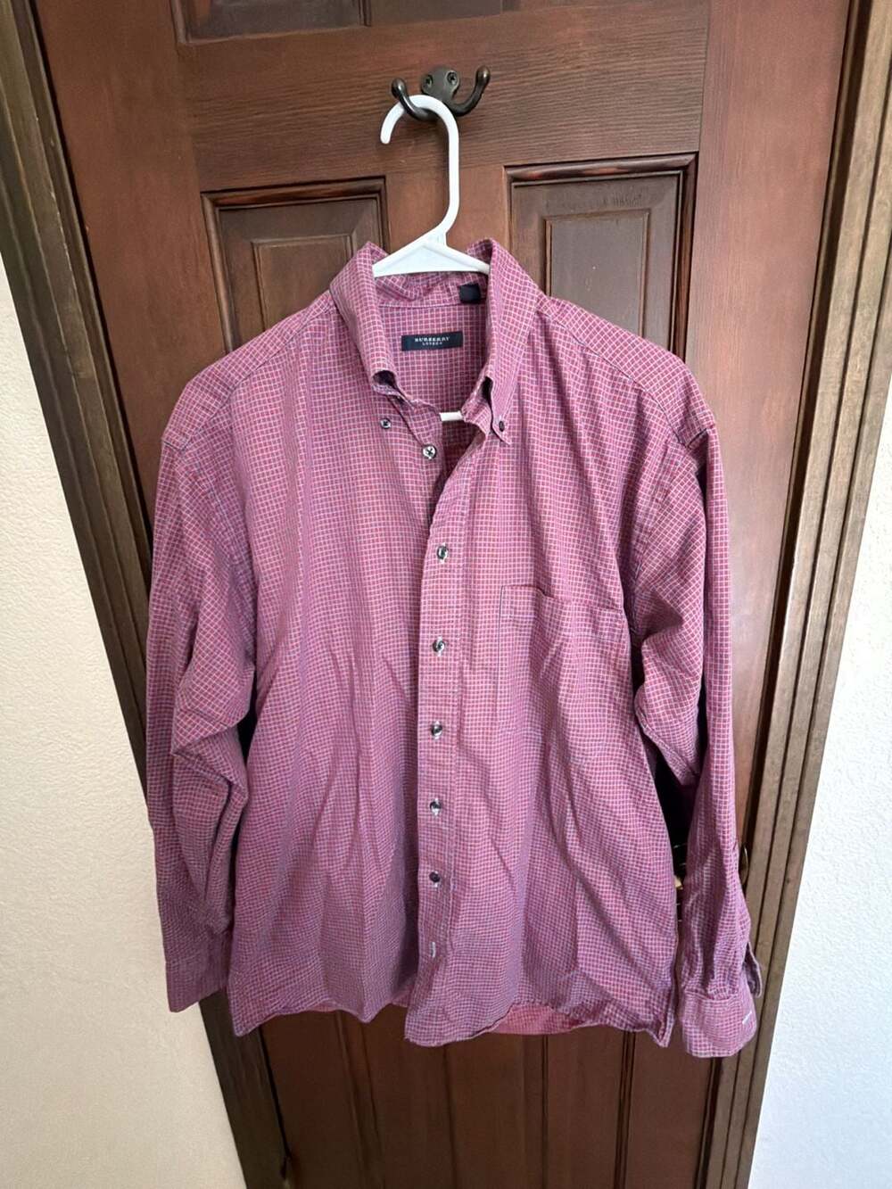 Burberry London Men's Long Sleeve Button-Down Check Shirt Red/Blue